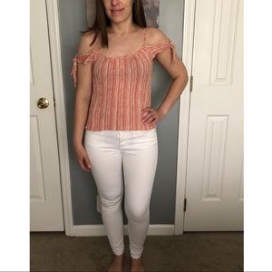 Orange and white cold shoulder top